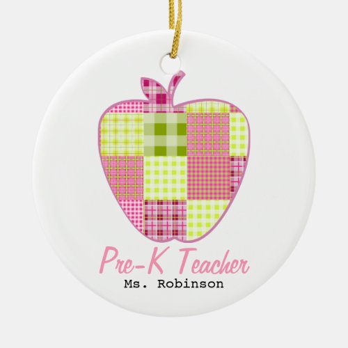 Plaid Apple Pre_K Teacher Ceramic Ornament