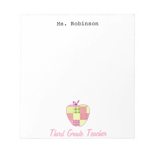 Plaid Apple Third Grade Teacher Notepad