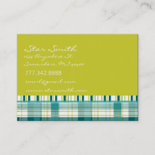 Plaid Aqua Blue and Lime with Stripes Business Card