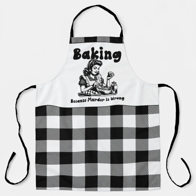 Plaid Arpon Retro Humor Baking because murder is  Apron (Front)