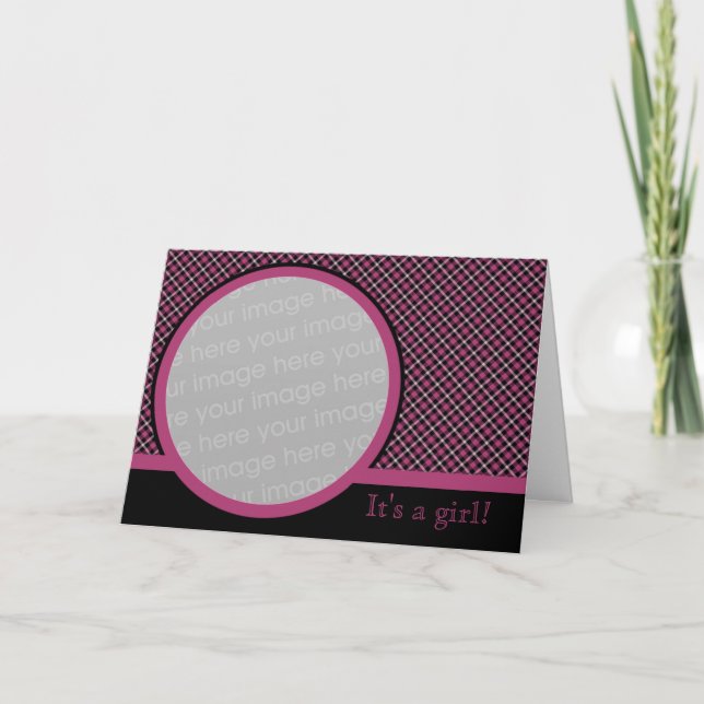 Plaid Baby Announcement 2 (Fuschia) (Front)