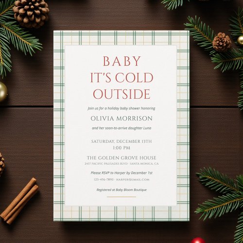 Winter Baby It's Cold Outside Gingham or plaid baby shower invitation