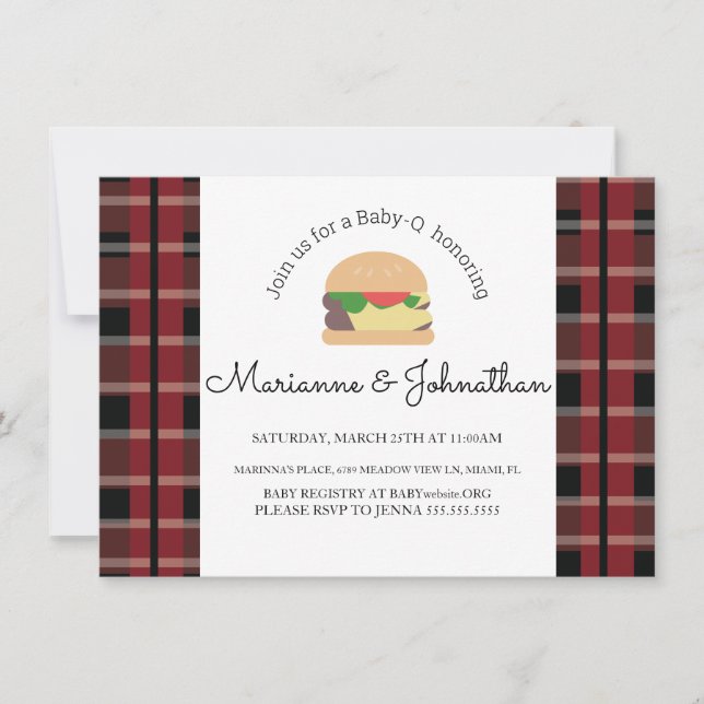 Plaid Baby Shower BBQ Backyard Hamburger  Invitation (Front)