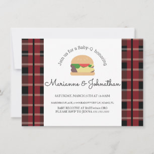 Plaid Baby Shower BBQ Backyard Hamburger Invitation