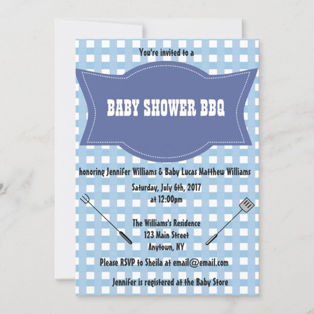 Plaid Baby Shower BBQ Invitations (Front)