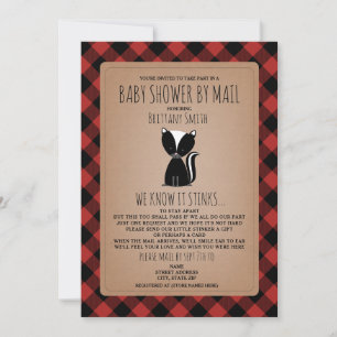 Plaid Baby Shower By Mail Social Distancing Skunk Invitation