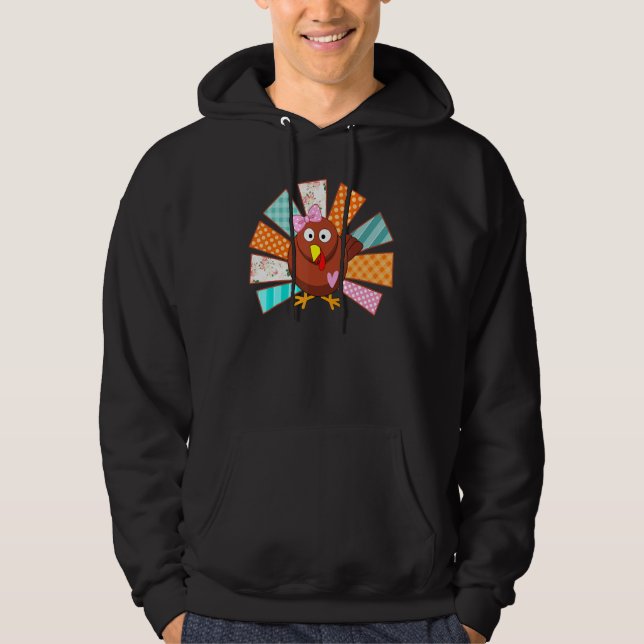Plaid Baby Turkey Girl Thanksgivng Toddlers Kid Hoodie (Front)