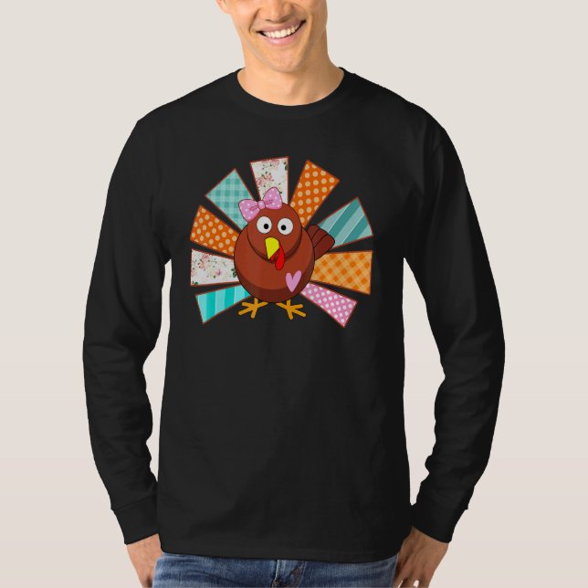 Plaid Baby Turkey Girl Thanksgivng Toddlers Kid T-Shirt (Front)