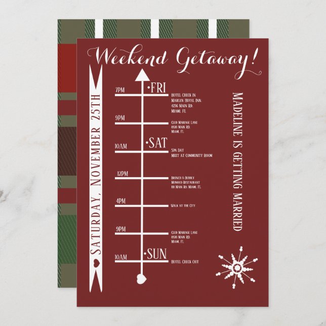Plaid Bachelorette Weekend Getaway Itinerary Invitation (Front/Back)