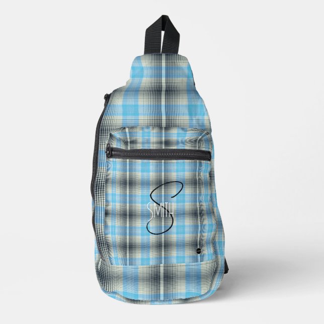 Plaid Backpack Sling with Blue and black HAMbyWG Bag (Front)