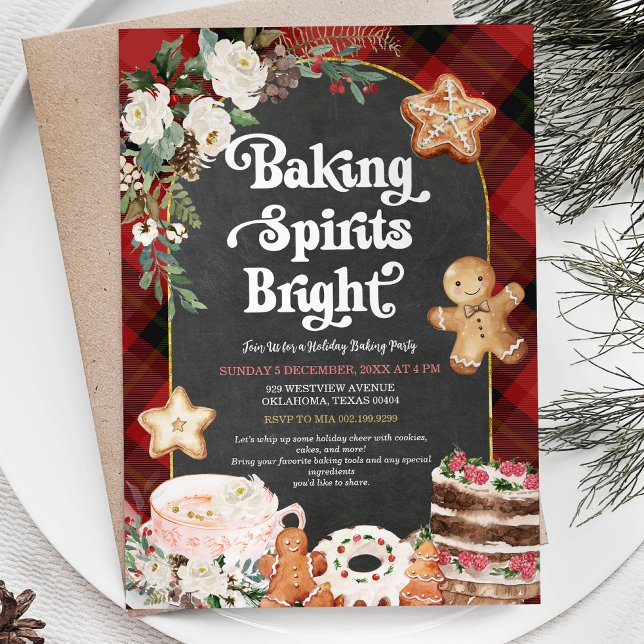 Plaid Baking Spirits Bright Christmas Baking Party Invitation (Creator Uploaded)