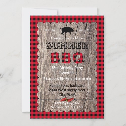 Plaid BBQ and birthday invitation