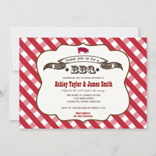 Plaid BBQ Pig Invitation