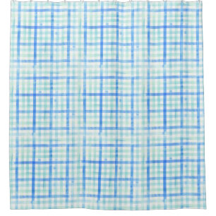 Plaid Beach Cottage at the Shore Watercolor Stripe Shower Curtain