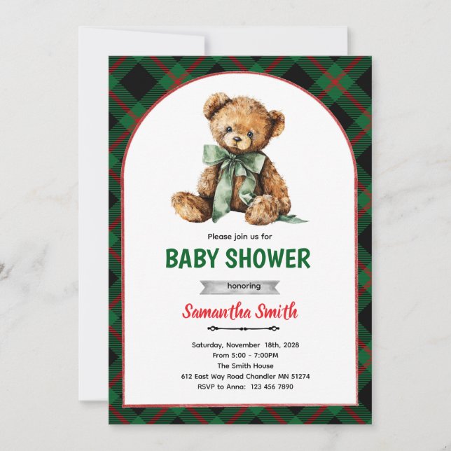 Plaid Bear Baby Shower invitation (Front)