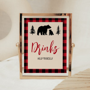 Plaid Bear Cub Lumberjack Baby Shower Drinks  Poster