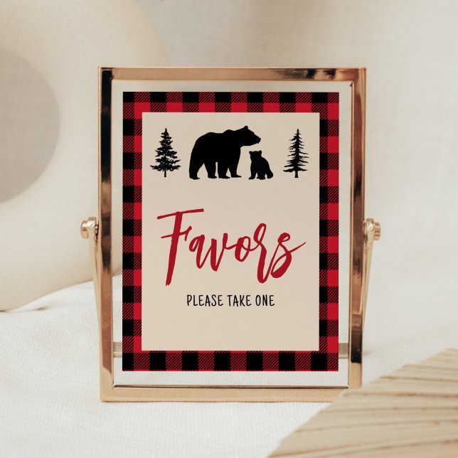 Plaid Bear Cub Lumberjack Baby Shower Favors Poster (Bear Cub Plaid Lumberjack Baby Shower Favors Sign)