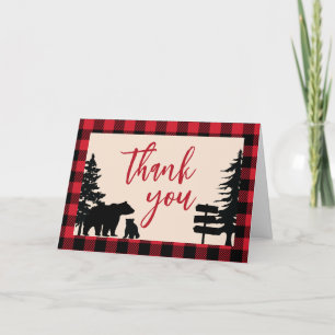 Plaid Bear Cub Lumberjack Baby Shower Letterpress Thank You Card