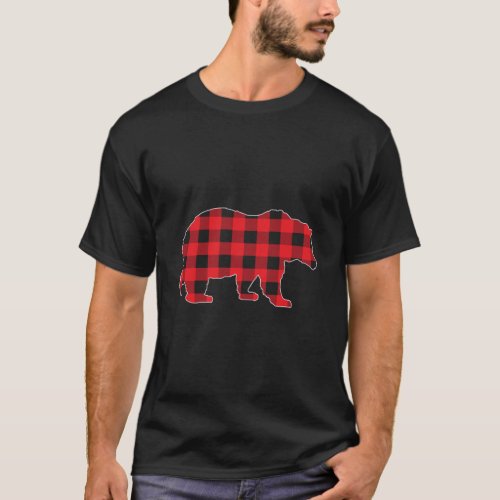 Plaid Bear Red Black Buffalo Plaid Mama Checkerboa T_Shirt