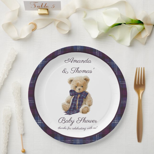 Plaid Bear Themed Baby Shower  Paper Plates (Wedding)