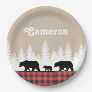 Plaid Bears Birthday Party Paper Plates