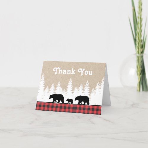 Plaid Bears Birthday Party Thank You Card