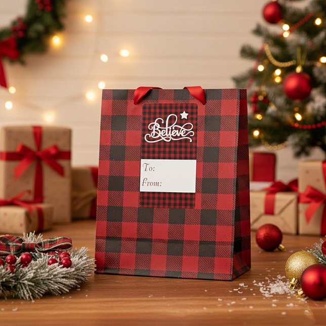 Plaid Believe gift tag sticker (Creator Uploaded)