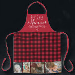 plaid Best chef and grandma photo collage grid red Apron<br><div class="desc">Modern Best chef and Nana ever,  seasoned with love with 4 photos collage grid,  black and christmas red traditional buffalo plaid flannel pattern and heart are fully editable. Perfect gift for grandma or anyone who loves cooking.</div>