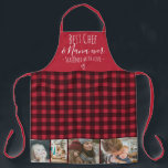 plaid Best chef and grandma photo collage grid red Apron<br><div class="desc">Modern Best chef and Nana ever,  seasoned with love with 4 photos collage grid,  black and christmas red traditional buffalo plaid flannel pattern and heart are fully editable. Perfect gift for grandma or anyone who loves cooking.</div>