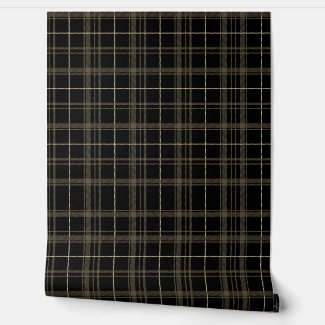 Plaid Black and Tan Peel and Stick  Wallpaper