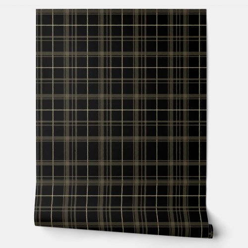 Plaid Black and Tan Peel and Stick  Wallpaper Wallpaper