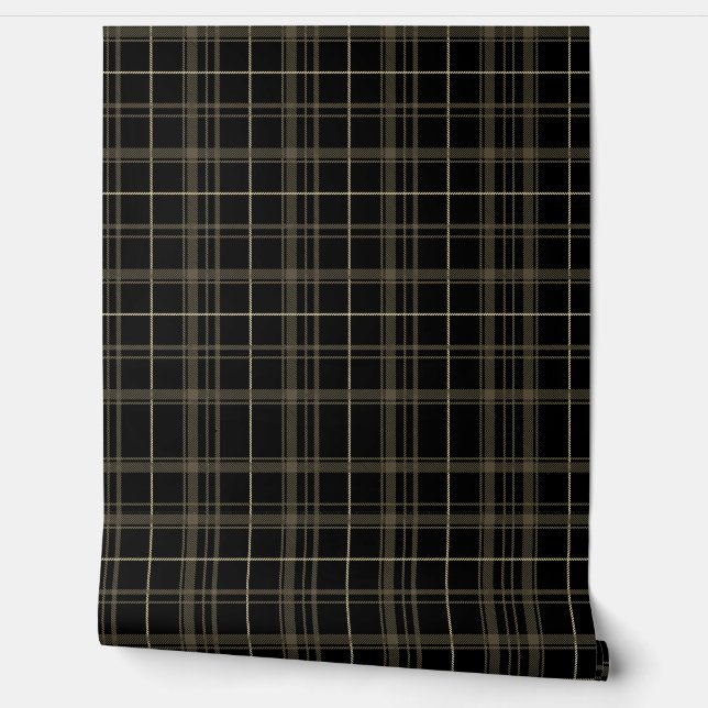 Plaid Black and Tan Peel and Stick  Wallpaper Wallpaper (Unrolling)