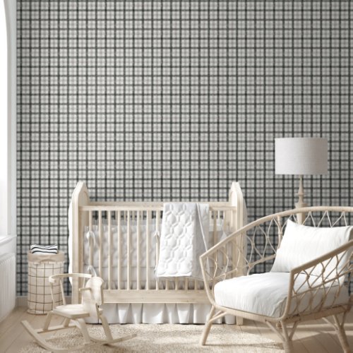 Plaid Black and White Distressed Medium Decor Wallpaper