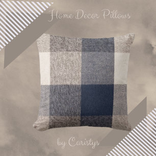 Plaid Black, Brown, Ivory Throw Pillow