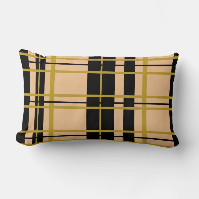 Plaid Black Gold Rose Striped Lumbar Pillow (Front)
