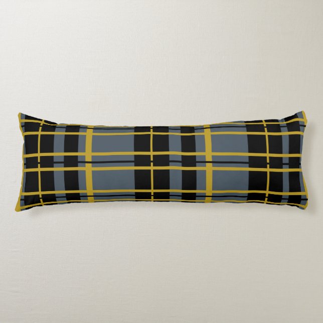 Plaid Black Gray Gold Striped Body Pillow (Front)