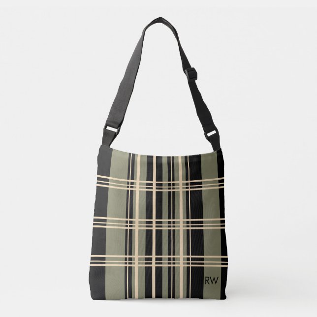 Plaid Black, Olive, Cream Personalized  Crossbody Bag (Front)