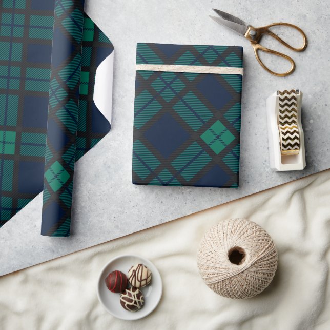 Plaid Black Watch Plaid Classic Blue Green Tartan Wrapping Paper (Crafts)