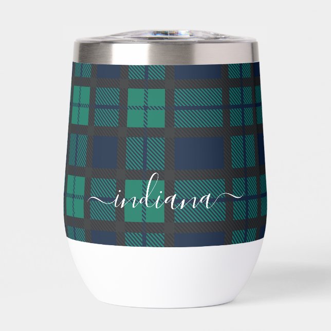 Plaid Black Watch Rustic Pattern Tartan Thermal Wine Tumbler (Front)