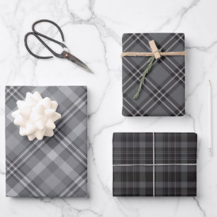 Plaid Black White and Gray Wrapping Paper Sheets