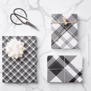 Plaid Black White and Gray Wrapping Paper Sheets