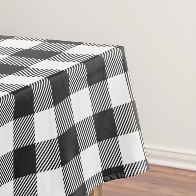 Plaid Black White Gingham Checkered Rustic Tablecloth (In Situ)
