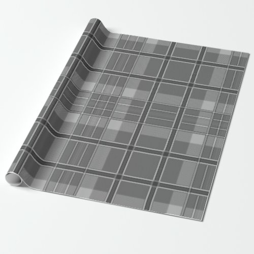 Plaid black white gray flannel look wrapping paper