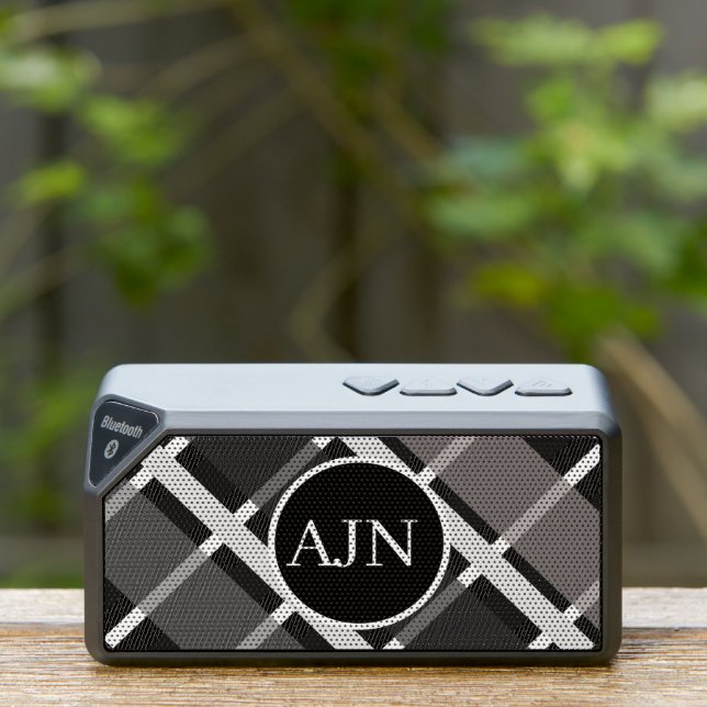 Plaid Black White Gray Monogrammed Bluetooth Speaker (Insitu(Outdoor))