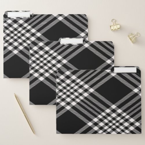 Plaid black white tartan pattern elegant chic file folder