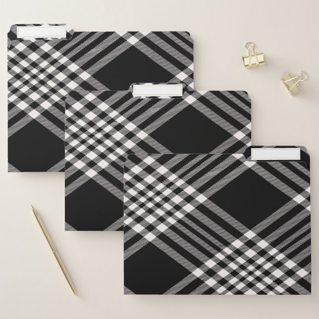 Plaid black white tartan pattern elegant chic file folder (Set)