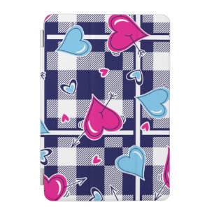 Plaid Blue and Pink Heart iPad Cover