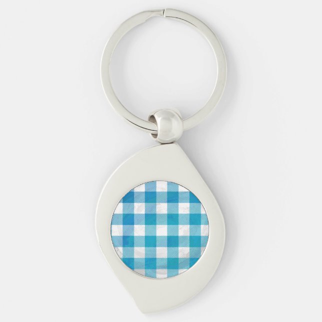 Plaid Blue and White Keychain (Front)