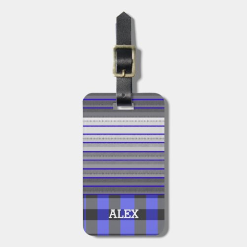 Plaid Blue Black Gray Stripes and Marks Luggage Tag