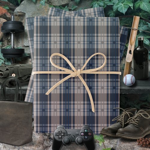Plaid_Blue Brown_Masculine Wrapping Paper Sheets